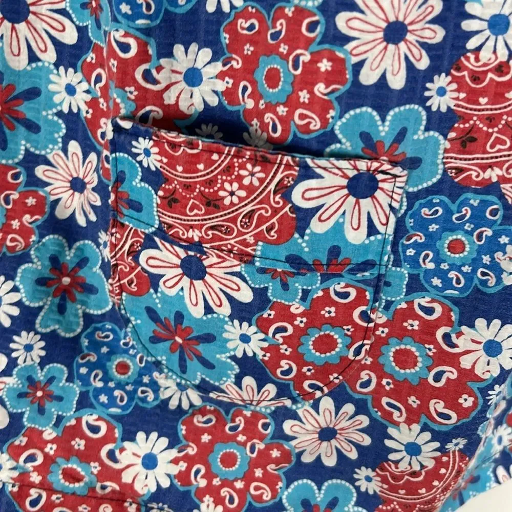 Handmade Red, White, Blue Floral Short Sleeve Retro 60s/70s Inspired Dress Sz 5